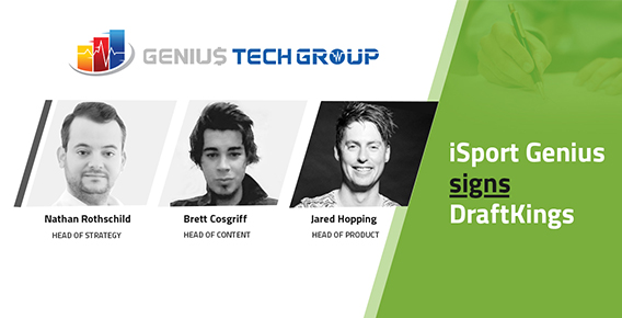 iSport Genius signs DraftKings with headshots of co-founders Nathan Rothschild, Jared Hopping & Brett Cosgriff